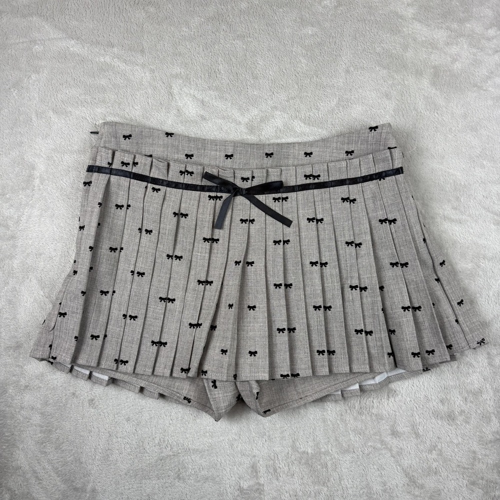 Hesperus‎ Womens Pleated Bow Print Skort Gray Kawaii Skimmer CHP40596-1 Size M